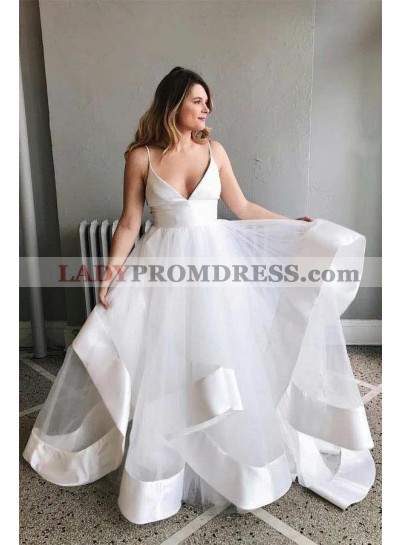 Cheap A Line White Sweetheart Tulle Backless 2023 Wedding Dresses