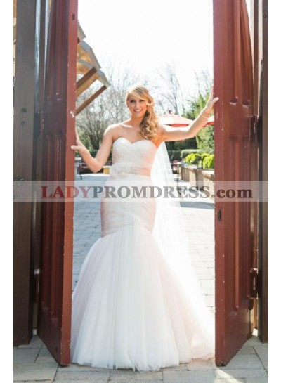 2023 Charming Sweetheart Mermaid Tulle Sleeveless Detachable Belt Ivory Wedding Dresses 2023