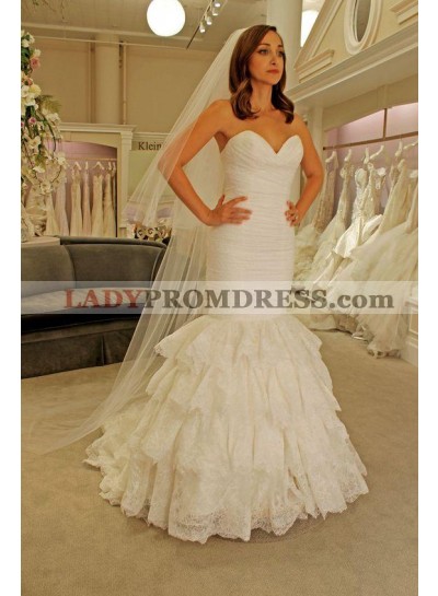 2023 New Arrival Mermaid Sweetheart Ruffles Pleated Lace Sleeveless Wedding Dresses