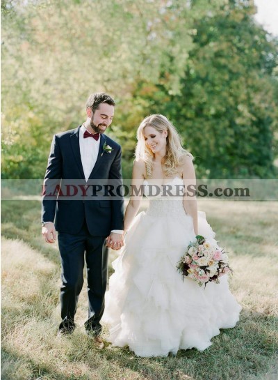 Luxury Sweetheart Lace Ruffles Layered Tulle Long A Line Wedding Dresses 2023