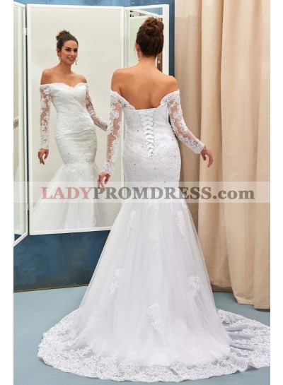 Charming Mermaid Off Shoulder Sweetheart Long Sleeves Lace Lace Up Back Wedding Dresses 2023