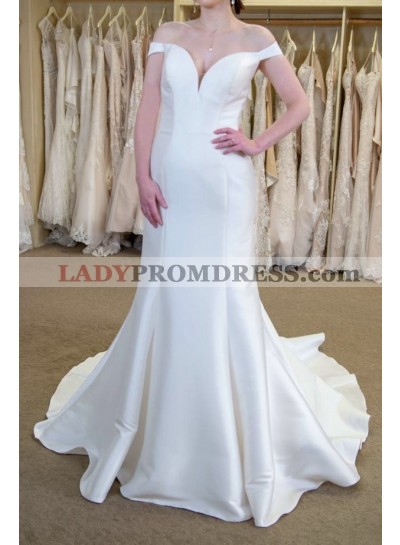 2023 Classic Off Shoulder Satin Sheath Sweetheart Long Wedding Dresses