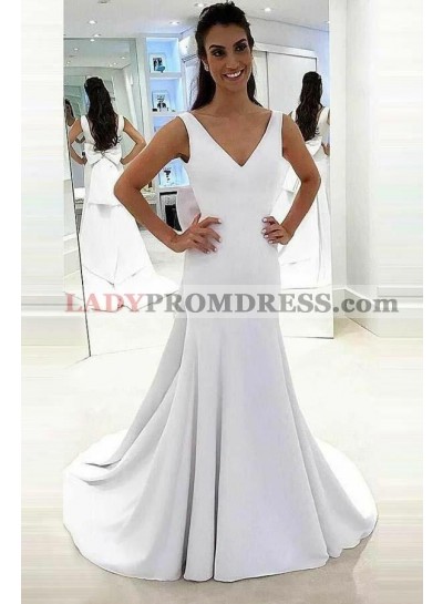 2023 Classic Sheath V Neck Satin Bowknot Long Wedding Dresses