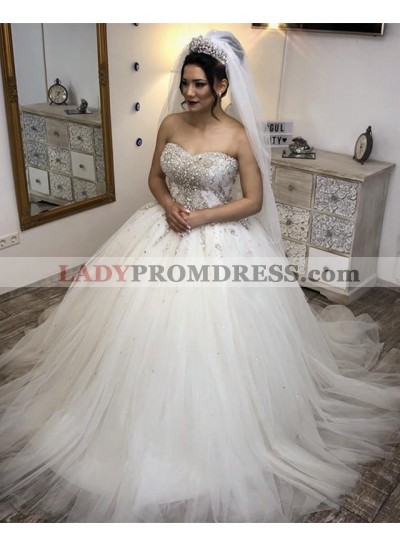 New Arrival Strapless Tulle Ivory Sweetheart Ball Gown Wedding Dresses 2022