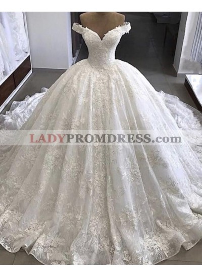 Amazing Off Shoulder Sweetheart Lace Long Ball Gown Wedding Dresses 2022