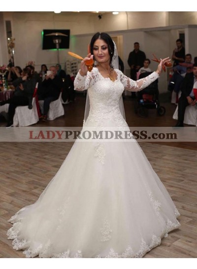 2023 Elegant A Line Sweetheart Long Sleeves Lace Long Lace Up Back Wedding Dresses 