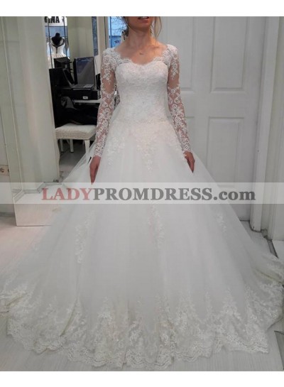 2023 New Arrival A Line Sweetheart Long Sleeves White Lace Up Back Long Wedding Dresses