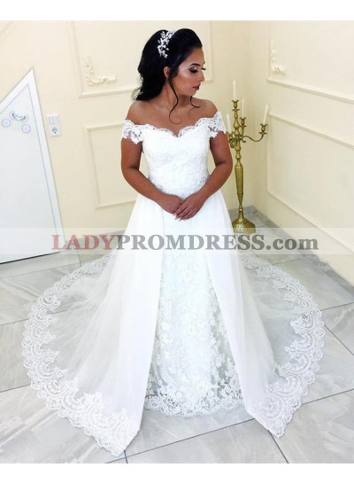 2023 White A Line Sweetheart Lace Off Shoulder Long Wedding Dresses
