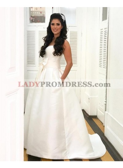 Classic A Line Sweetheart Satin Bowknot Backless Wedding Dresses 2023