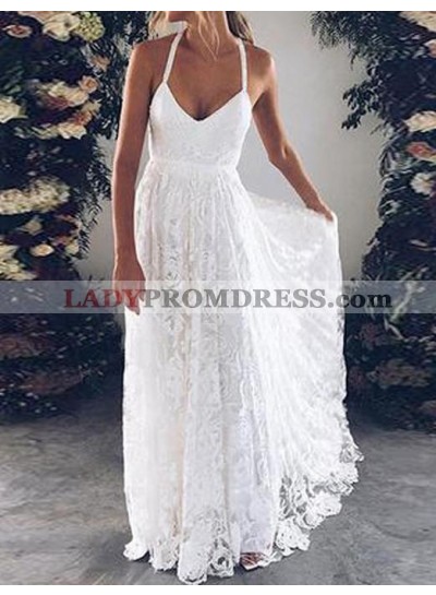 Cheap A Line Halter Sweetheart Lace Backless Beach Wedding Dresses 2023