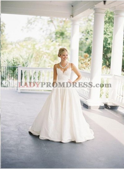 2023 Classic A Line Sweetheart Spaghetti Straps Backless Lace Wedding Dresses 