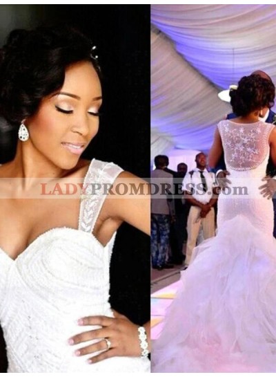 2023 Sexy Mermaid Sweetheart Beaded With Straps Ruffles Pleated Layered Wedding Dresses