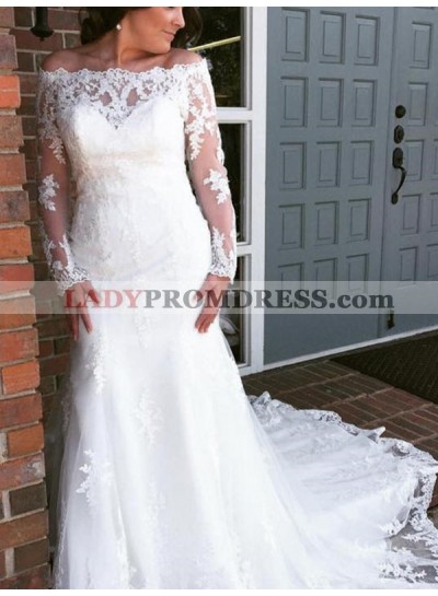 2023 Classic Sheath Off Shoulder Sweetheart Long Sleeves Lace Wedding Dresses