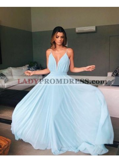 2023 Cheap Chiffon A Line Light Sky Blue Backless Prom Dresses
