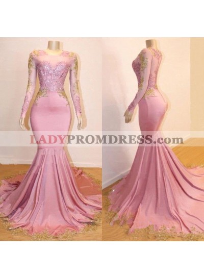 Mermaid Long Sleeves Blushing Pink Sweetheart African American Long Prom Dresses 2023