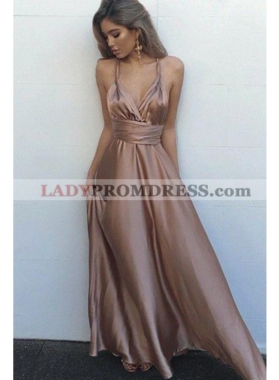 Cheap Sweetheart Elastic Satin Rose Gold Lace Up Halter A Line 2023 Backless Prom Dresses