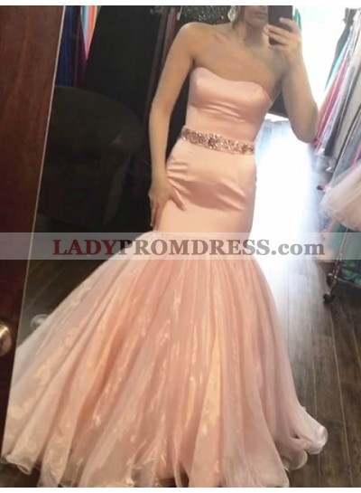 2023 New Arrival Mermaid Sweetheart Peach Satin Organza Long Prom Dress