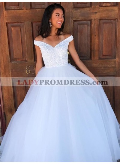 2023 New Arrival White Off Shoulder Sweetheart Ball Gown Prom Dress