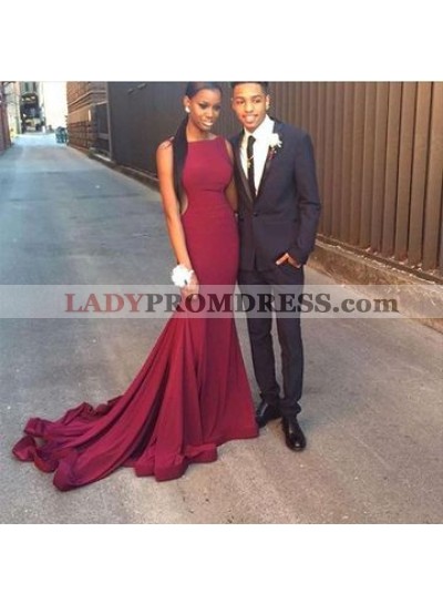 2023 Sexy Mermaid Burgundy Long Train African American Backless Prom Dress
