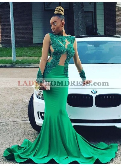 Amazing Mint Green Mermaid See Through Sleeveless African American Prom Dress 2023