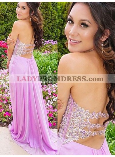 2023 Cheap A Line Sweetheart Chiffon Lilac Backless Prom Dress