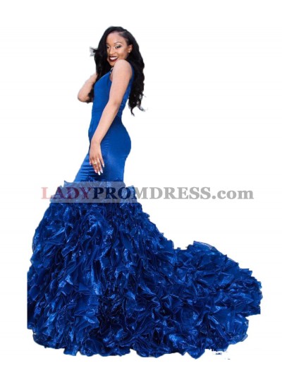 Sexy Royal Blue Ruffles Pleated Sweetheart Mermaid Long 2023 Prom Dress