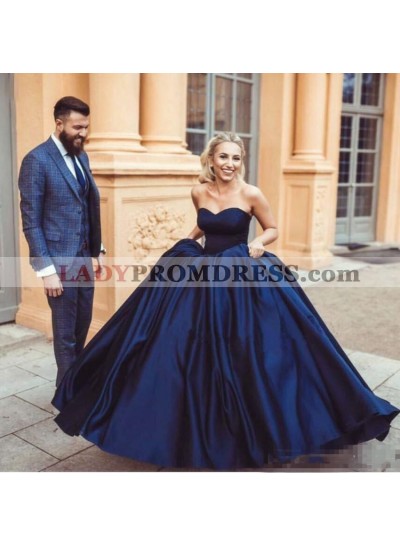 Charming Satin Sweetheart Dark Navy Ball Gown 2023 Prom Dress