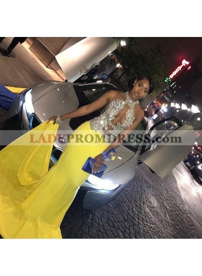 2023 Top Sheer Applique Sequined Sleeveless Sweep Train Prom Dresses