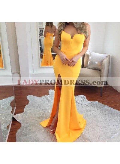 2023 Slash Neck Backless Mermaid Split Front Sweep Prom Dresses