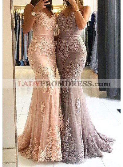 Sweetheart Sleeveless Mermaid Tulle Lace Backless Elegant Prom Dress 