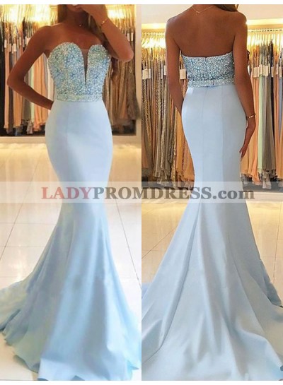 Off Shoulder Sweetheart Mermaid Beading Backless Sleeveless Prom Dress