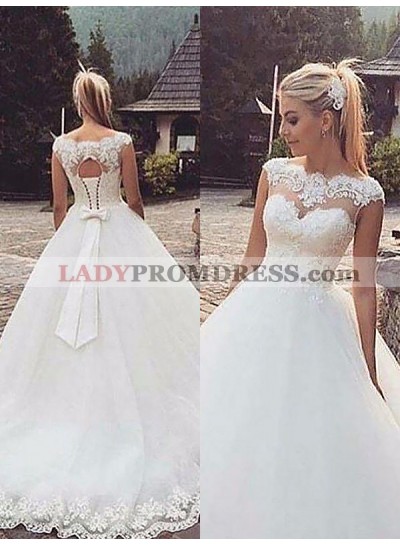 Lace up Ball Gown Hollow Sheer Lace Sweetheart Organza Wedding Dresses