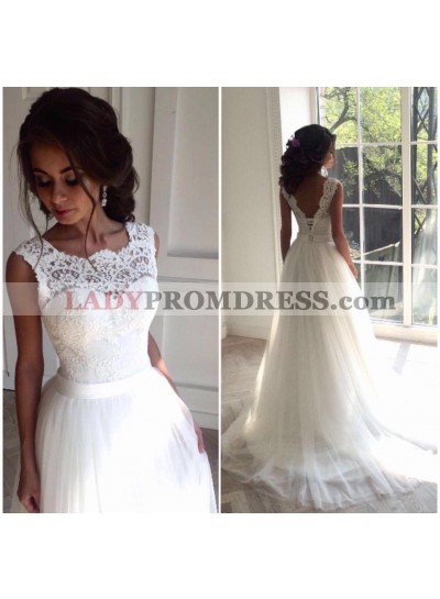 Sweetheart Regular Ivory A Line Tulle Backless Lace up Wedding Dresses