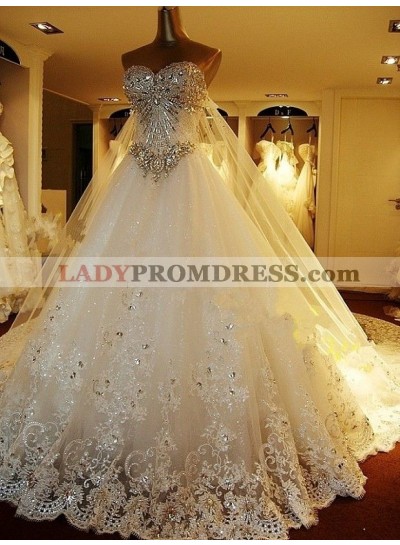 Rhinestone A Line Champagne Sweetheart Sleeveless Backless Applique Wedding Dresses