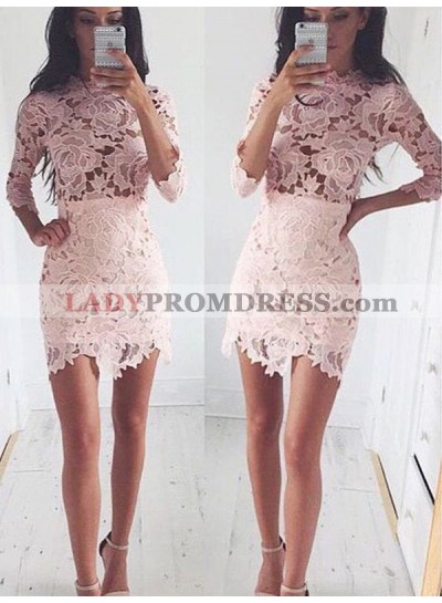 2023 Sheath/Column Jewel Neck Long Sleeve Lace Cut Short/Mini Homecoming Dresses