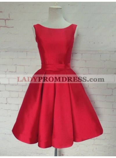 2023 A-Line/Princess Scoop Neck Sleeveless Ruched Bowknot Back Cut Out Tea-Length Satin Homecoming Dresses