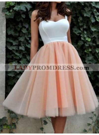 2023 A-Line/Princess Straps Sweetheart Sleeveless Tulle Tea-Length Homecoming Dresses