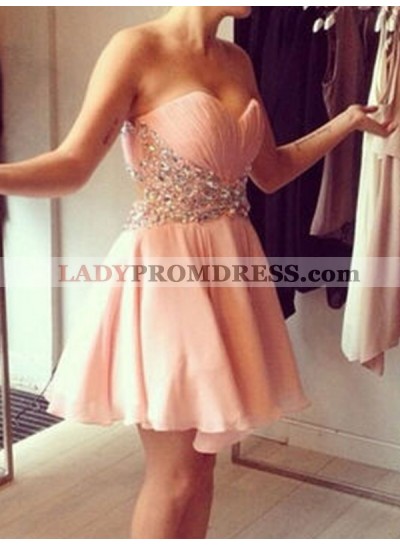 2023 A-Line/Princess Sweetheart Sleeveless Beading Chiffon Cut Short/Mini Homecoming Dresses