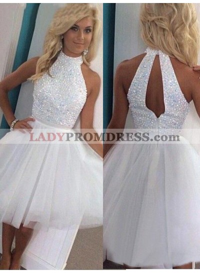 2023 Ball Gown Halter Sleeveless Cut Out Beading Tulle Short/Mini Homecomimg Dresses