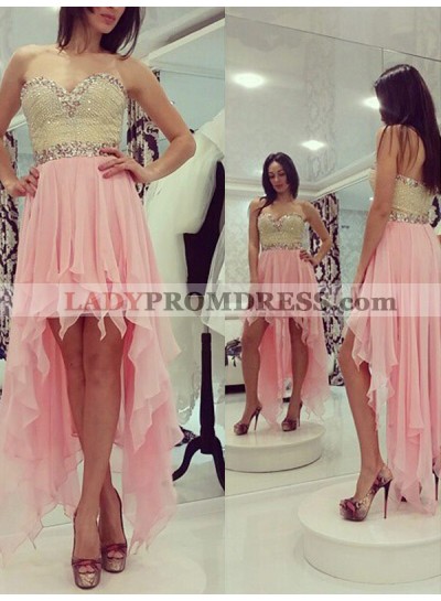 2023 A-Line/Princess Sweetheart Sleeveless Beading High Low Chiffon Homecoming Dresses