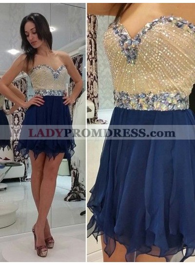2023 A-Line/Princess Sweetheart Sleeveless Beading Chiffon Cut Short/Mini Homecoming Dresses