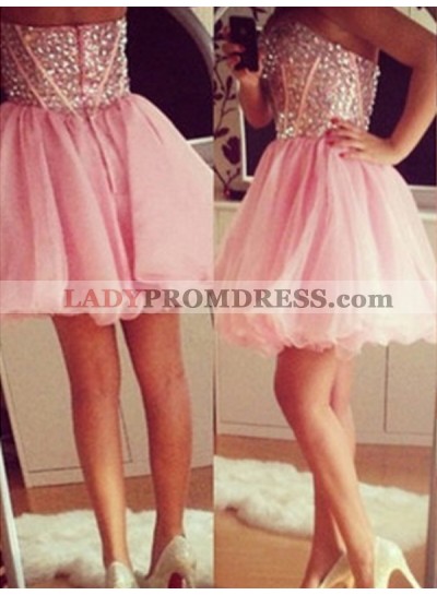 2023 Ball Gown Sweetheart Sleeveless Beading Organza Cut Short/Mini Homecoming Dresses