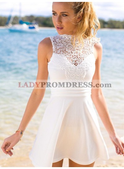 2023 A-Line/Princess High Neck Sleeveless Ruched Cut Short/Mini Homecoming Dresses