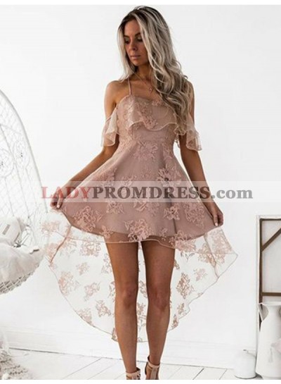 2023 A-Line/Princess Straps Criss Cross Off-The-Shoulder High Low Lace Cut Short/Mini Homecoming Dresses