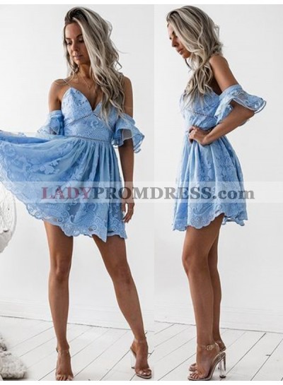 2023 A-Line/Princess Sweetheart Spaghetti Straps Off-The-Shoulder Pleated Cut Short/Mini Homecoming Dresses