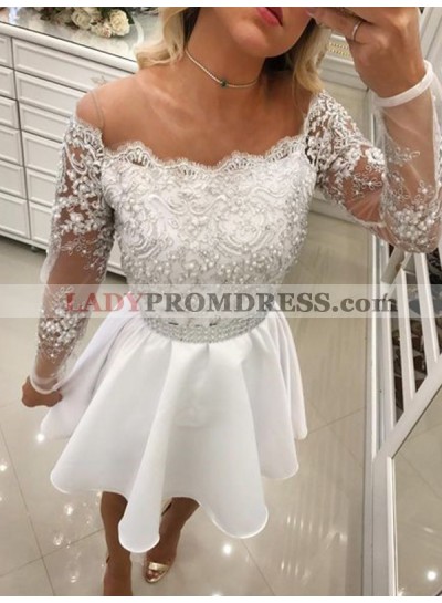 2023 A-Line/Princess Off-The-Shoulder Long Sleeve Applique Beading Cut Short/Mini Homecoming Dresses