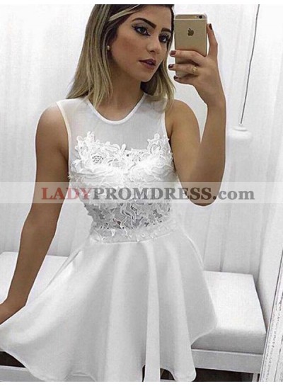 2023 A-Line/Princess Scoop Neck Sleeveless Applique Cut Short/Mini Homecoming Dresses