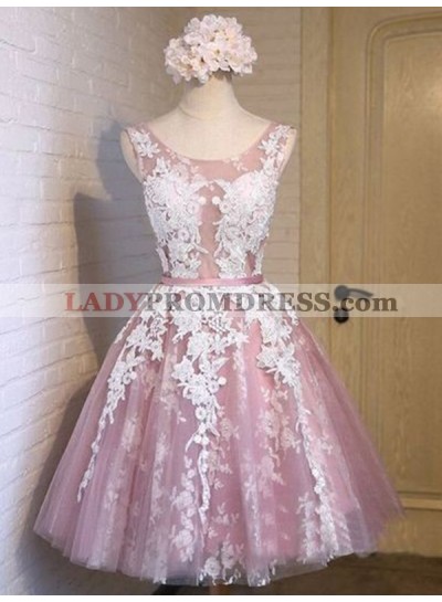 2023 Ball Gown Scoop Neck Sleeveless Applique Sash/Ribbon/Belt Lace Up Tulle Homecoming Dresses