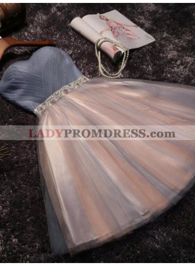 2022 Ball Gown Sweetheart Sleeveless Beading Pleated Lace Up Tulle Cut Short/Mini Homecoming Dresses