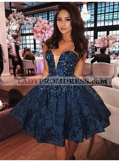 2023 Ball Gown Sweetheart Sleeveless Beading Applique Knee-Length Homecoming Dresses